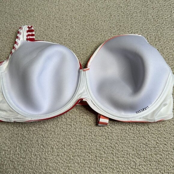 Lands End Bikini Top Size 22W Striped Red White Coral Underwire Twist Front - Picture 4 of 8